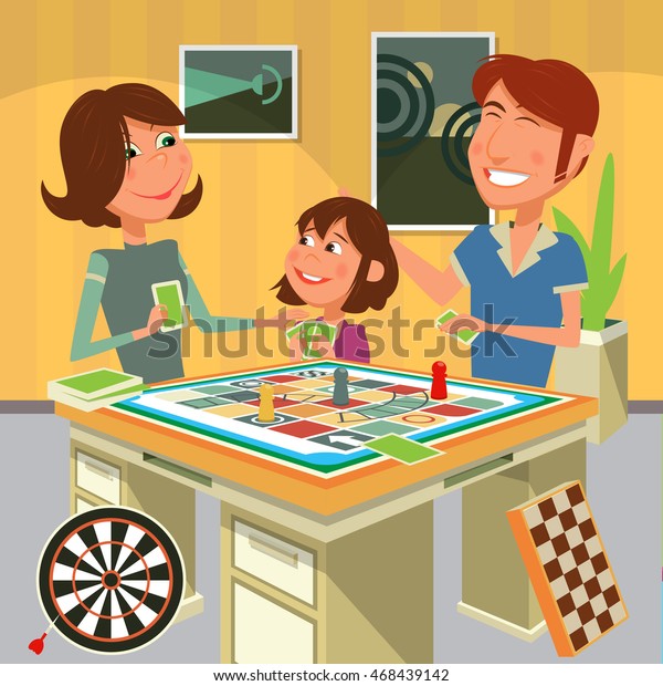 Familia Jugando Un Juego De Mesa Dibujo Vectorial Colorido