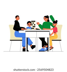 Family Playing Board Game Together In Flat Vector Illustration Symbolizing Bonding, Fun, And Leisure Activities, Isolated On White Background.