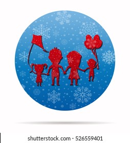 family playing dolls christmas icon in circle