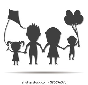 family playing dolls double shadow icon vector