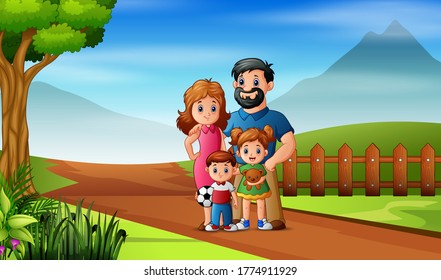 The family playing in the field
