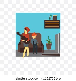 Family playing guitar vector icon isolated on transparent background, Family playing guitar logo concept
