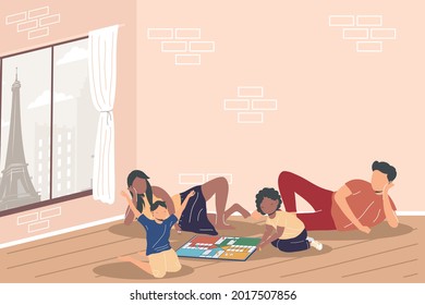 Family Playing Ludo Home Scene