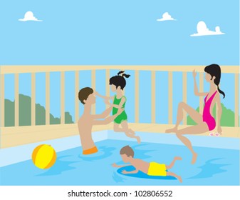 Family Playing in Pool