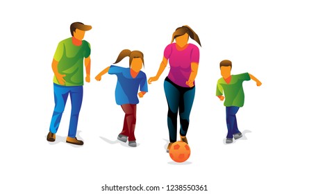 a family playing soccer vector illustration