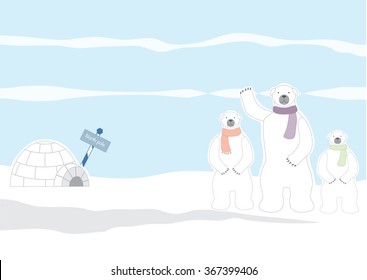 Family polar bear and igloo,Vector illustrations