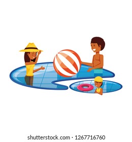 family in pool luxury scene
