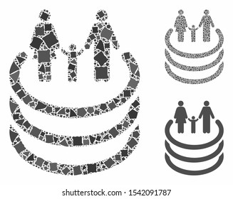 Family portal composition of uneven elements in different sizes and color tones, based on family portal icon. Vector ragged elements are combined into collage.