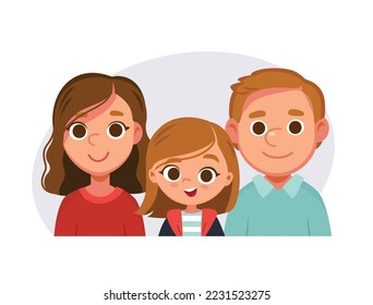 Family portrait. Cute girl with mom and dad. Parents and child.