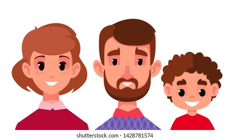 Family portrait Dad mom and son. Vector illustration in cartoon style.