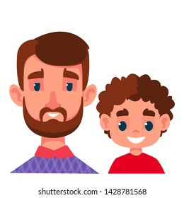 Family portrait of dad and son. Vector illustration in cartoon style.