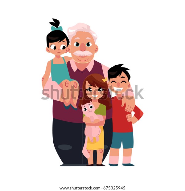 Download Family Portrait Grandfather Grandpa Standing Grandchildren ...