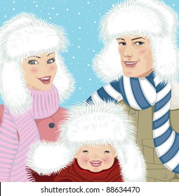 Family portrait outdoors in winter