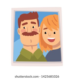 Family Portrait, Photo of Happy Smiling Man and Woman, Husband and Wife Vector Illustration