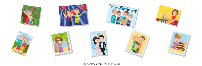 Family Portrait Picture and Photography Shot with Happy People Vector Set