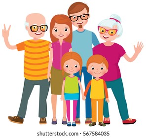 Family portrait of three generations parents children and grandchildren on white background stock vector illustration