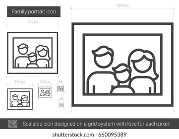 Family portrait vector line icon isolated on white background. Family portrait line icon for infographic, website or app. Scalable icon designed on a grid system.