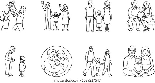 Family Portraits:  Line Art Illustrations of Parents and Kids