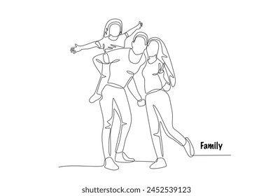 Family posing for photos. Family concept one-line drawing