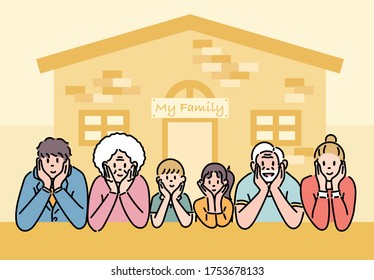 The family is posing side by side together. hand drawn style vector design illustrations. 