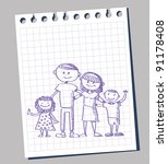 family posing sketch on note paper