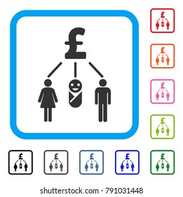 Family Pound Budget icon. Flat grey pictogram symbol in a light blue rounded rectangle. Black, gray, green, blue, red, orange color additional versions of Family Pound Budget vector.