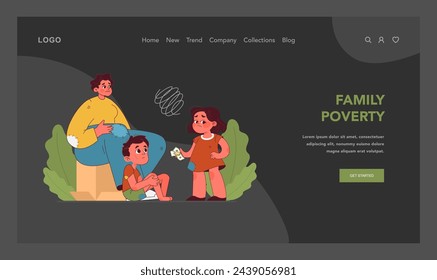 Family poverty and child labor. Family poverty role in child labor, depicting children financial responsibilities and worries. Fight for kids rights and freedom. Flat vector illustration