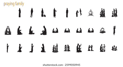 
family praying silhouette vector collection