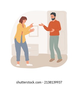 Problemas familiares aislados ilustración vectorial de dibujos animados. Problemas de pareja, conflicto familiar, niñez sentada, cerrar orejas con las manos, luchar contra los padres en segundo plano, proceso de divorcio, caricatura vectorial.