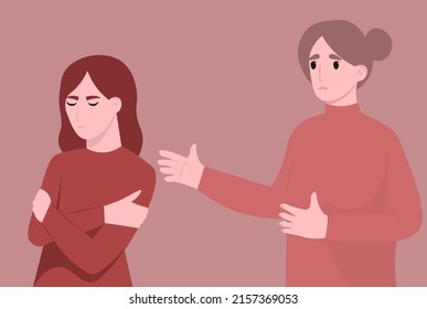 Problemas familiares. Mamá está peleando con su hija. Una adolescente no quiere escuchar a su madre. Niño travieso. Rebelión adolescente. Discordia, malentendido. ilustración vectorial plana