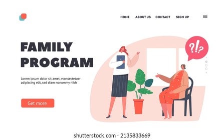 Family Program Landing Page Template. Pregnant Woman with Big Belly Visiting Perinatal Courses with Psychological Support. Coach and Pregnant Female Discussing. Cartoon People Vector Illustration