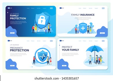 Family protect with insurance, illustration for web banner, landing page or header web