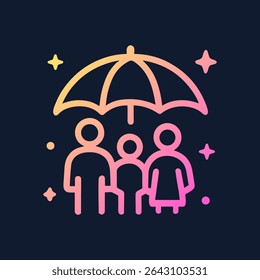 Família protegida por guarda-chuva de seguro. Ilustração de símbolo de ícone