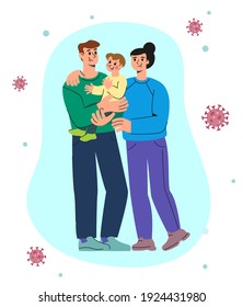 Family protected from coronavirus concept. Flat vector illustration
