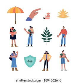 Family protection icon set design, Insurance health care and security theme Vector illustration