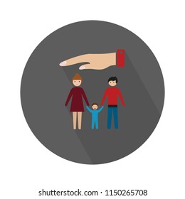 Family Protection. Insurance Concept. Vector Illustration Flat Design. Paper Chain People. Agent Hand Protects The Family. Health Care, Safety. Helping.