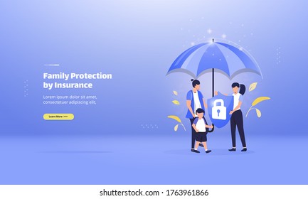 Family protection with insurance, illustrations with health care concept