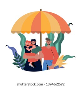 Family protection of mother father and daughter under umbrella design, Insurance health care and security theme Vector illustration