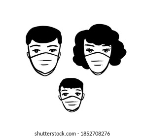 family in protective medical masks. prevention of viral diseases