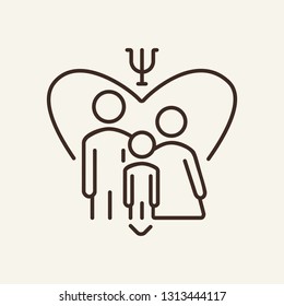 Family psychology line icon. Man, woman and child inside big heart on white background. Psychology concept. Vector illustration can be used for topics like sociality, family