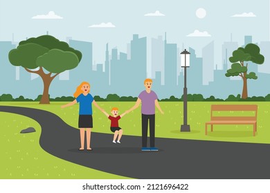 Family quality time at city park 2d flat vector illustration concept for banner, website, landing page, ads, flyer template