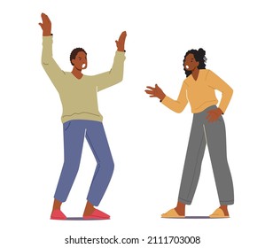 Family Quarrel Concept. Young Married African Couple Fighting. Man and Woman Quarreling, Scolding. Scandal between Husband and Wife, Divorce, End of Love, Human Relations. Cartoon Vector Illustration