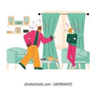Family quarrel or couple conflict flat cartoon vector illustration isolated.
