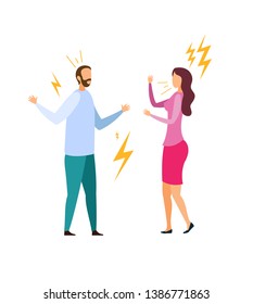 Family Quarrel, Dispute Flat Vector Illustration. Angry Husband and Wife Shouting Cartoon Characters. Arguing Married Couple, Bickering Man and Woman. Spousal Disagreement, Relationship Problem