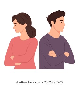 Family quarrel, relationship conflict and misunderstanding in couple.Depression and anxiety.Vector Illustrtion