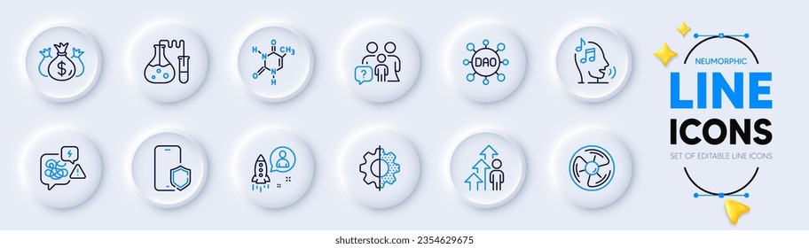 Family questions, Air fan and Check investment line icons for web app. Pack of Chemical formula, Voicemail, Transform pictogram icons. Employee result, Startup, Dao signs. Stress. Vector