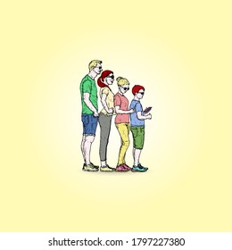 A family queuing in a row for the concept of nuclear family. Vector illustration.