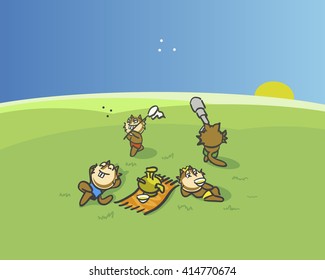 A family of raccoons in nature , and the rest go about their favorite things