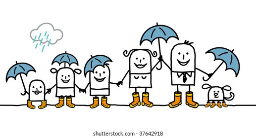 family and rain