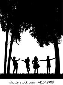 Family reaching with backpacks on a trip.